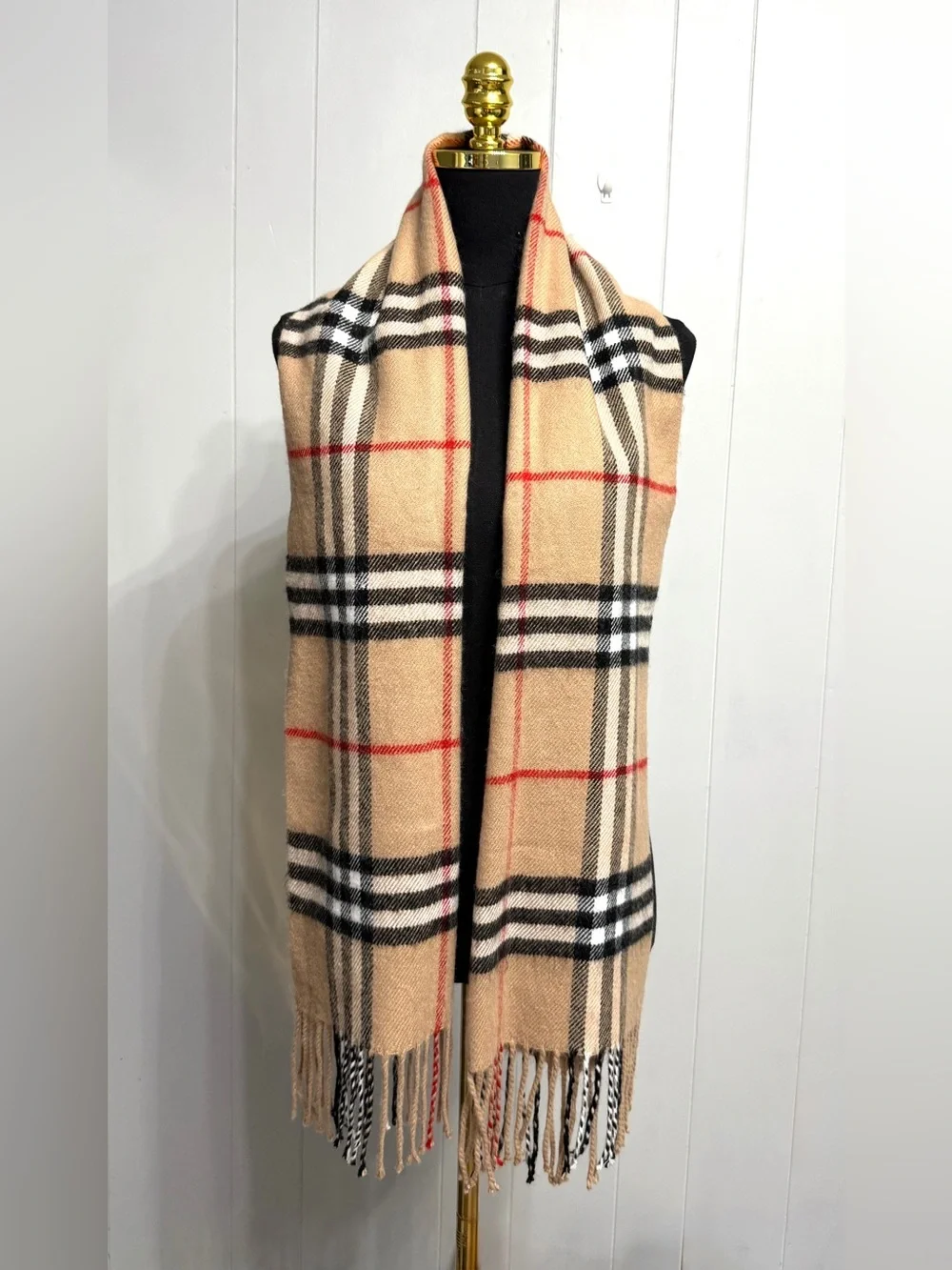Classic Beige Cashmere Plaid Men's Scarf - Luxury Style (64X14 inches)